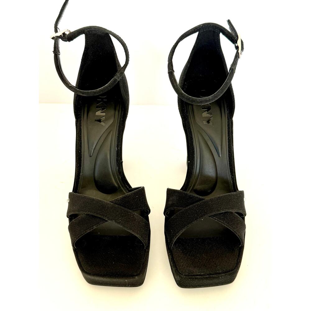 DKNY Women's Linda Strappy Square-Toe Sandals Heels Black Size 8 NWT and BOX